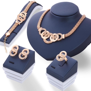 Collar clásico de cristal de lujo pendientes de pulsera anillo conjunto de diamantes de imitación joyería señoras fiesta (1)