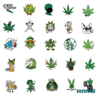 (Hot^) 50 piezas de dibujos animados divertidos pegatinas de Cannabis Snowboard portátil equipaje guitarra maleta (3)