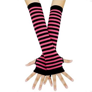 Guantes sin dedos de la manga del brazo Anime mujeres red deportes Emo Punk rayas calentador de manos malla guantes largos mangas de algodón (1)