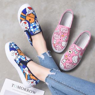 Cómodo zapatos deportivos Hello Kitty/Doraemon escuela chica mocasín zapatos de verano lona zapatilla