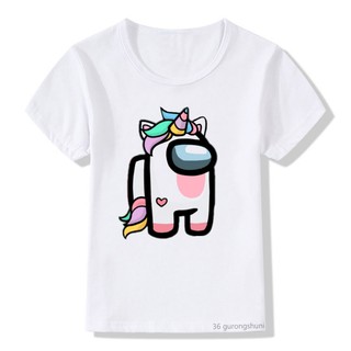 Entre nosotros blanco unicornio de dibujos animados de impresión de las niñas t-shirt verano casual niños camiseta tops divertidos chicos fresco lindo camiseta ropa calle caída envío