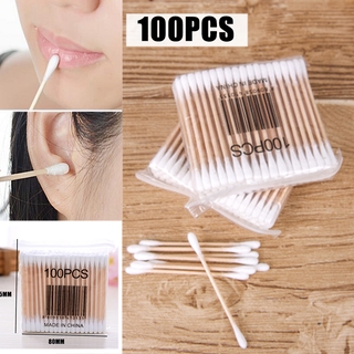 100 piezas de doble cabeza de algodón brotes de hisopo punta palos de madera q-tips applicato maquillaje