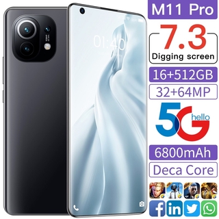 2021 más nueva versión Global M11 Pro pulgadas Smartphone 6800Mah 16+512GB pantalla completa soporte de desbloqueo facial 5G teléfono móvil Android