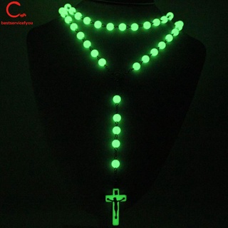 collar luminoso de plástico brillante en la oscuridad, diseño de rosario, noctilucente, catolicismo, joyería religiosa, regalo de fiesta (4)