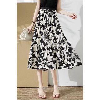 falda larga gasa cortina de una línea de falda de cintura alta falda primavera y verano media longitud temperamento señora (2)