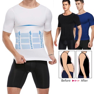 Camiseta de compresión para hombre adelgazar entrenamiento Tops Abdomen delgado cuerpo Shaper