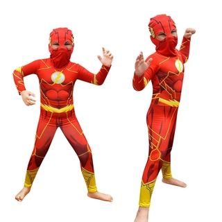 dc superhéroe el flash cosplay disfraz de los niños de halloween rendimiento disfraces de una sola pieza traje tocado disfraces de halloween (4)