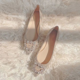 Zapatos de boda de las mujeres 2021 nuevo Rhinestone punta plana zapatos poco profundos boca cristal lentejuelas zapatos tamaño 34-44 (4)
