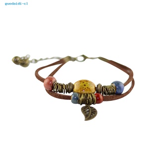 guodaidi.cl mujeres de doble capa de cuero sintético cuerda brazalete de cerámica cuentas pulsera joyería regalo