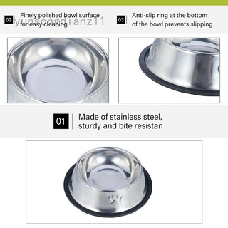 ready stock pet bowl acero inoxidable perro tazón antideslizante huellas de alimentos para mascotas alimentador
