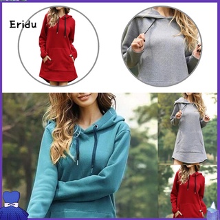Erin mujeres sudadera larga bolsillo grande dobladillo Irregular con capucha vestido dobladillo Irregular para uso diario