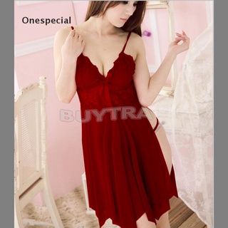 [Onespecial] Sexy babydoll lencería claret-rojo de lujo bordado vestido ropa de dormir pijamas túnica.
