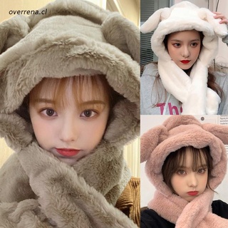 ove Winter Fluffy Plush Hoodie Scarf Hat with Moving Bunny Ears Cartoon Rabbit Cap