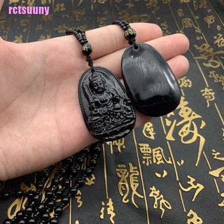 Collar rctsuuny 1 pieza con colgante De Amuleto De la suerte Obsidiana Negra Natural tallada Buda