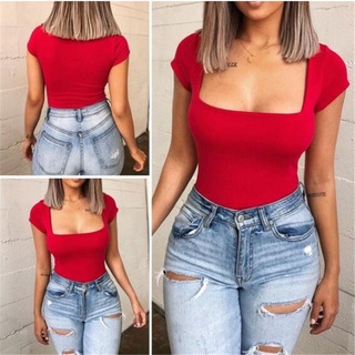 Women Causal Short Sleeved One Piece Bodysuits Plus Size Tops