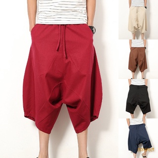 Pantalones Harem para hombre pantalones holgados con bolsillos transpirables casuales para playa de verano