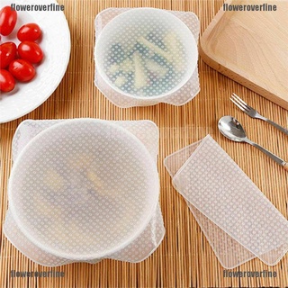 FLCL 4pcs Stretch Reusable Food Storage Wrap Silicone Bowl Cover Seal Fresh Lids Film 210824