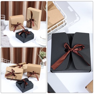 SKY 5pcs Party Supplies Square Kraft Paper Box Wedding Event Candy Storage Cardboard Package Cloth T-Shirt Scarf Pack Jewelry DIY Craft Boxes with Ribbons Multi Size Gift Wrapping/Multicolor (8)