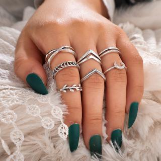 7 pzas set de anillos Vintage plateados para articulaciones/medio Dedo/anillos huecos a la moda para mujer