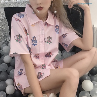 SAILOR MOON bluegypsophila lindo verano estudiante niña anime marinero luna impresión blusa manga corta suelta camisa (6)