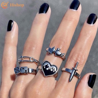 Conjunto de anillos Punk de moda negro de la astilla anillo para las mujeres accesorios de moda joyería