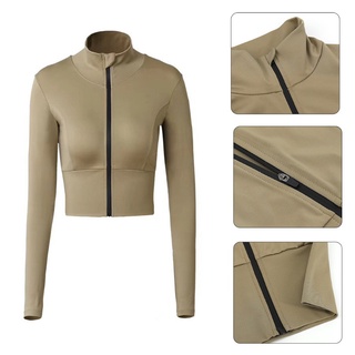 chamarra de manga larga con cremallera para mujer/chaqueta deportiva de cuello alto/abrigo delgado/top corto (4)