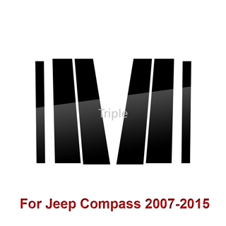 6Pcs brillante negro puerta de coche ventana centro columna pilar poste pegatina recorte decoración cubierta para Jeep Compass 2007-2015