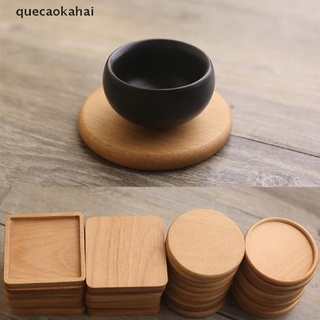 quecaokahai - posavasos de madera de haya natural, redondo, cuadrado, resistente al calor
