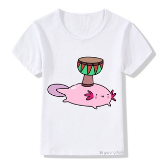 JCFS🔥Productos al contado🔥Grappige Leuke Axolotl Spelen Afrikaanse Trommel dibujos animados Gedrukt camiseta Kawaii niños Kleding Zomer Jongens/Meisjes Mode Nieuwe Tops Groothandel (4)