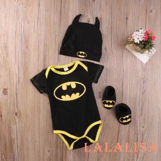 Conjunto De Ropa De Bebé Verano Lindo Batman Recién Nacido Niños Peleles + Zapatos + Sombrero 3Pcs Traje