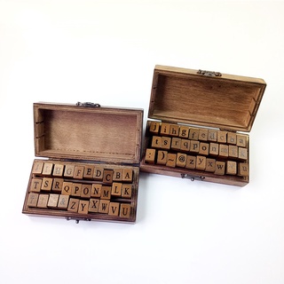 Diseño romántico mayúsculas y minúsculas letras Retro Vintage caja de artesanía de madera alfabeto letra sello de goma conjunto de papelería