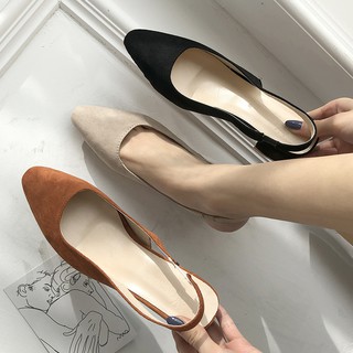 Mayo cubierto dedo del pie con hebilla tacones trabajo gamuza Casual puntiagudo zapatos de las mujeres (9)