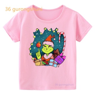 kid Camiseta Chica Feliz Navidad De Dibujos Animados Rosa Niñas tops Grinch Ropa De Niños Camisetas Niño