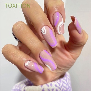 TOXITION 24pcs/Box Ballerina Coffin False Nails Detachable Nail Tips Wearable Artificial Manicure Tool Full Cover Press On Nails Fake Nails