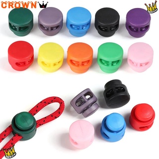 CROWN 20pcs High Quality Cord Lock Bean Double Holes Apparel Shoelace Plastic Stopper Multi-colors 16*15mm 6mm Hole Sportswear Accessories Toggle Clip