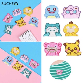SUCHENN Clothes Bag Accessories Pokemon GO Anime Game on Iron on Embroidery 1Pc Self-adhesive Sticker Pikachu Jigglypuff Badges Patches Slowpoke DIY Sew Psyduck Snorlax Patch