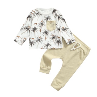 ✤Fn✮Conjunto de ropa Casual de dos piezas para niños, diseño de coco blanco, diseño estampado, jersey y pantalones (1)