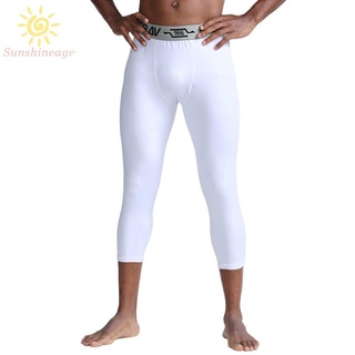 Sunage-Pants Fit Leggings para hombre corriendo Color sólido apretado 3/4 pantalones baloncesto (4)