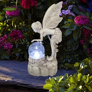 Decoración de jardín estatua de hadas con luz Solar Led patio arte lámpara de noche adorno de resina ángel escultura decoración del hogar