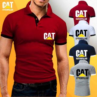Nueva moda de verano de los hombres cuello de solapa camiseta Caterpillar gato logotipo impresión Slim Fit hombres Polo camiseta de algodón