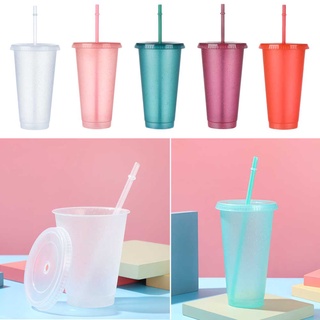 Wat 1pcs personalizado al aire libre brillante artículos de bebida reutilizables plástico beber taza de paja taza/Multicolor (5)