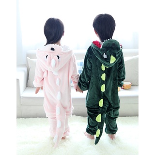 Los niños de franela pijamas de invierno lindo dinosaurio de dibujos animados animales con capucha ropa de dormir mono pijamas para niños (3)