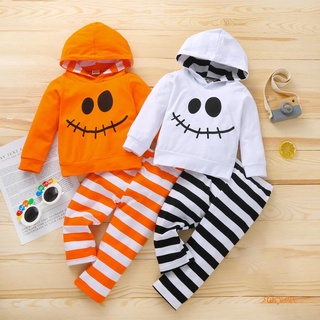 Conjunto De ropa para niños con capucha De Manga larga y pantalones con estampado De rayas/naranja
