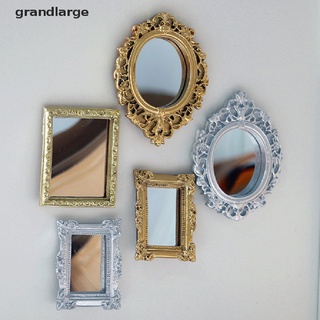 [Grandlarge] Dollhouse Mini Retro Mirror Carving Frame European Style Furniture Room Decor