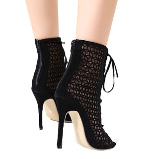 Yijiangnanhg Womens Cutout Sandals Black Ankle Strap Open Toe Lace Up Stiletto Heel Dress Sho Hot (9)