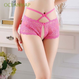 Oceanmap Sexy bragas de mujer ropa interior bragas de gran tamaño abierto entrepierna niñas cintura baja encaje/Multicolor