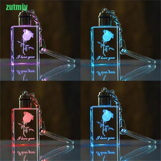 [ZUT] New Fairy Heart Square Crystal LED Light Charm Key Chain Key Ring keyring MIY (3)