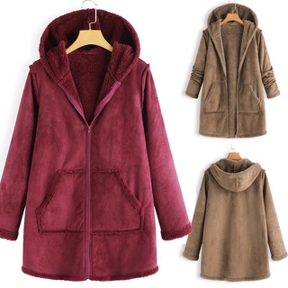 dixlmond _mujer moda bolsillo invierno felpa con capucha manga larga abrigo cálido