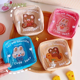 ROXANNE Travel Pencil Case Cute Pencil Bag PVC Cosmetic Bags Transparent Rabbit Kawaii Cartoon Bear Multifunctional Storage Pouch