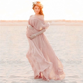 [xhsa]-mujer embarazada maternidad fotografía props manga corta volantes vestido sólido